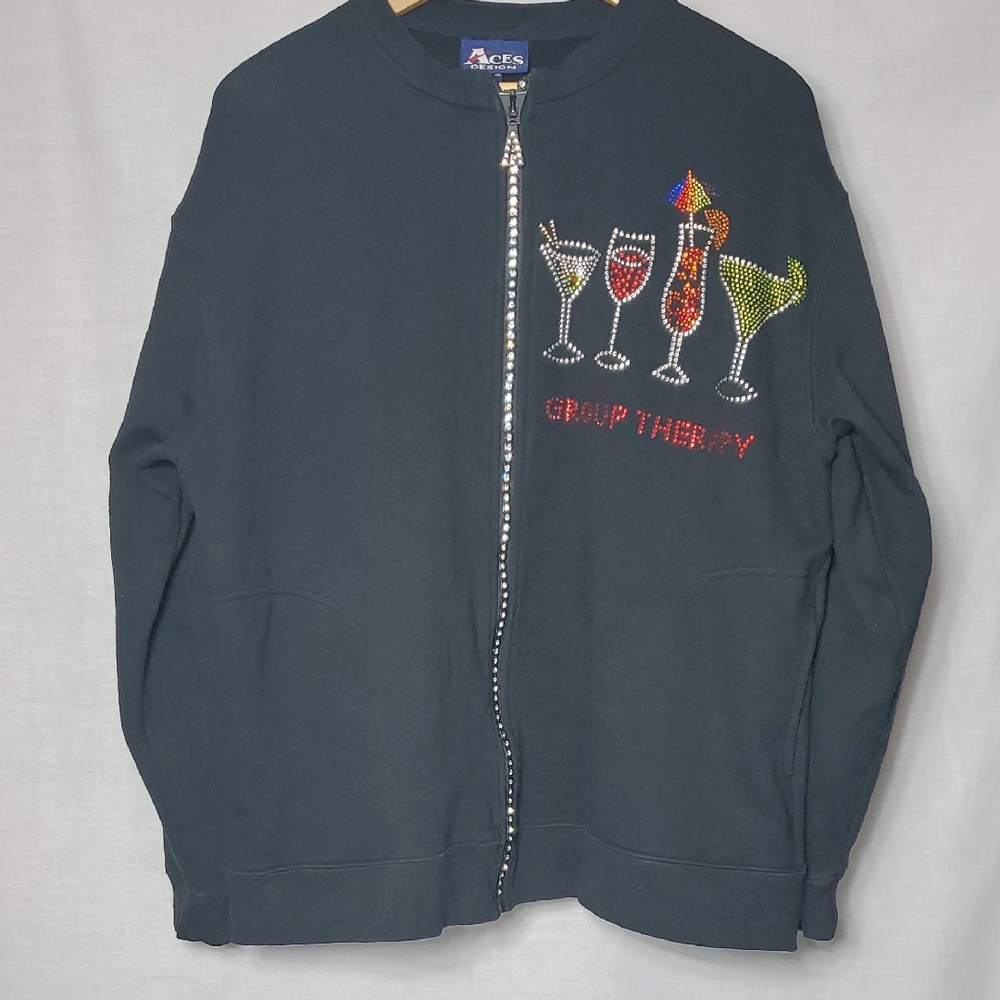 Black Women's Jacket with Cocktail Group Therapy Embellished Design